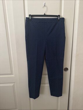 Talbots Chatham Ankle Pants Navy White Polka Dot Size 12 Career Classic